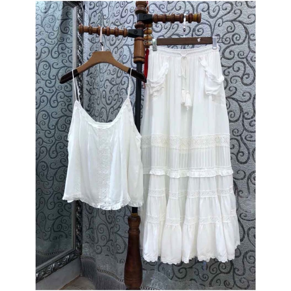 Gypsy Bohemian White Crochet Lace Maxi Skirt - Picture 6 of 11
